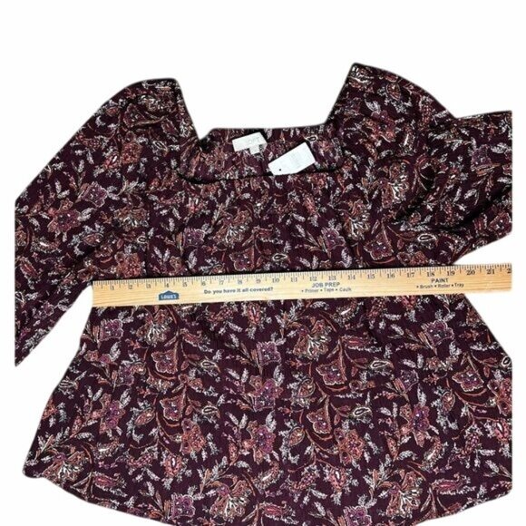 Loft Floral Square Neck Peplum Long Sleeve Blouse Size Large - Picture 6 of 12